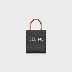 Cabas Celine Mini Vertical In Triomphe Platene And Calfskin With Print Hnede | CL-593085