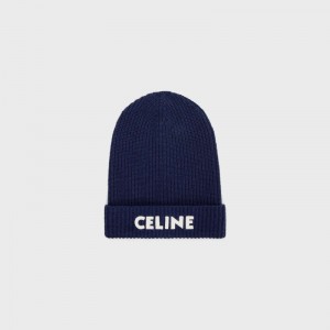 Klobuk Celine Embroidered Beanie In Rebrovaný Felted Vlna Námornícka Modrá | CL-591715