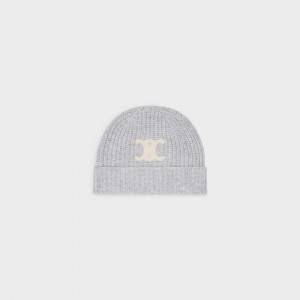 Klobuk Celine Triomphe Embroidered Beanie In Seamless Cashmere Svetlo Siva | CL-592370