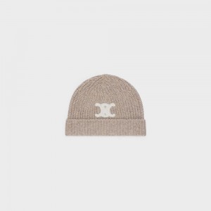 Klobuk Celine Triomphe Embroidered Beanie In Seamless Cashmere Hnede | CL-592369