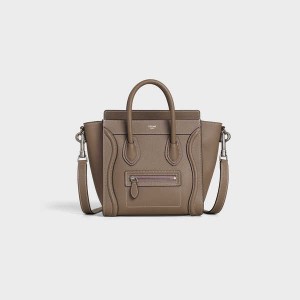 Luggage Celine Nano Bag In Drummed Calfskin Hnede | CL-593049