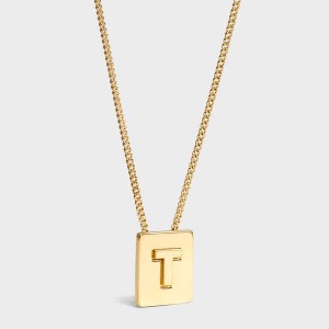 Nahrdelniky Celine Alphabet T In Brass With Gold Finish Zlate | CL-592283