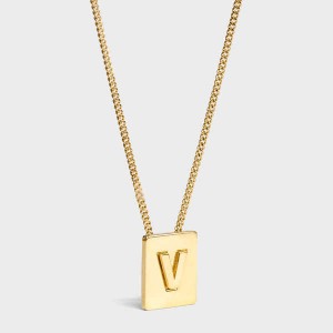 Nahrdelniky Celine Alphabet V In Brass With Gold Finish Zlate | CL-592285