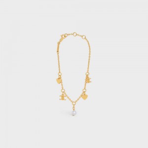 Naramky Celine CœUr Charms In Brass With Gold Finish And Resin Pearl Zlate Biele | CL-592237