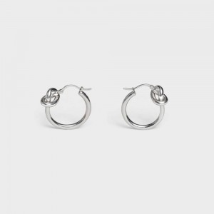 Nausnice Celine Knot Small Hoops In Brass With Rhodium Finish Strieborne | CL-592312