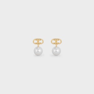 Nausnice Celine Triomphe Pearl In Brass With Gold Finish And Glass Pearls Zlate Biele | CL-592298