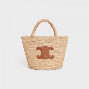 Panier Celine Supple Small Triomphe Klasické In Raffia And Calfskin Hnede | CL-593067