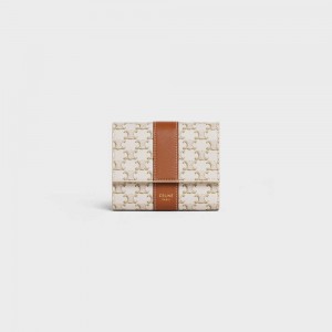 Penazenky Celine Small Trifold In Triomphe Platene And Lambskin Biele Hnede | CL-593005