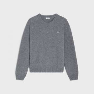 Pleteniny Celine Triomphe Crew Neck In Cashmere Vlna Siva Biele | CL-592098