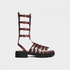 Sandale Celine Clea Triomphe Gladiator Stredne In Calfskin & Vegetal Tanning Tmavo Hnede | CL-592576