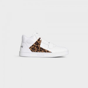 Tenisky Celine C02 Trainer Stredne With Scratch In Calfskin & Leopard Printed Semisove Calfskin Biele Čierne Hnede | CL-592543