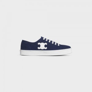 Tenisky Celine Jane Sneakers Low Cipkovane-up With Triomphe Patch In Platene And Calfskin Námornícka Modrá | CL-592553