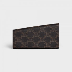 Triomphe Canvas Celine Asymetric Clutch In Xl And Calfskin Hnede | CL-593144