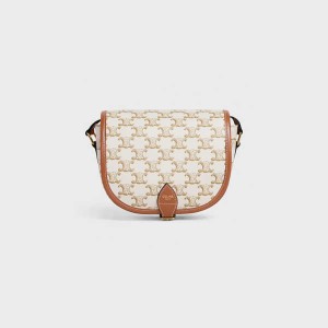 Triomphe Canvas Celine Medium Folco Bag In And Calfskin Biele | CL-593127