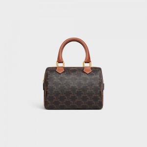 Triomphe Canvas Celine Small Boston In And Calfskin Hnede | CL-593132