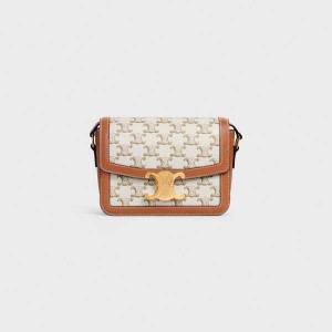 Triomphe Canvas Celine Teen Triomphe Bag In And Calfskin Biele | CL-593111