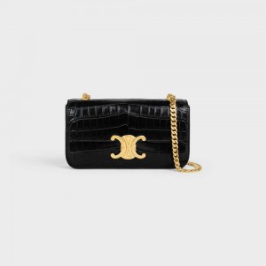 Triomphe Celine Chain Shoulder Bag In Niloticus Crocodile Čierne | CL-593235