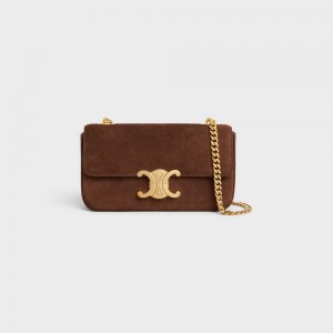 Triomphe Celine Chain Shoulder Bag In Semisove Calfskin Hnede | CL-593229