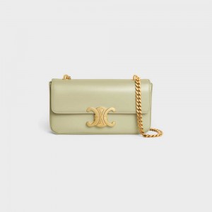 Triomphe Celine Chain Shoulder Bag In Shiny Calfskin Zelene | CL-593228