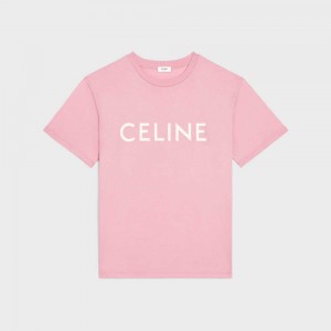 T-shirt Celine Loose In Bavlnene Jersey Ruzove Biele | CL-592794