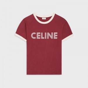 T-shirt Celine Loose In Bavlnene Jersey Červené Nachový Biele | CL-592126