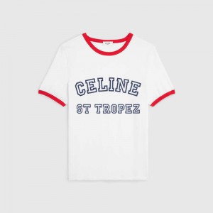 T-shirt Celine St Tropez 70 S In Bavlnene Jersey Biele Červené Modre | CL-592781