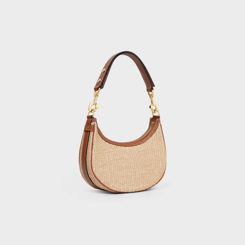 Ava Celine Mediumstrap Bag In Raffia Effect Textilne And Calfskin Béžové Hnede | CL-593100