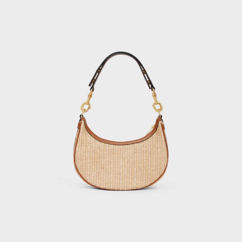 Ava Celine Mediumstrap Bag In Raffia Effect Textilne And Calfskin Béžové Hnede | CL-593100