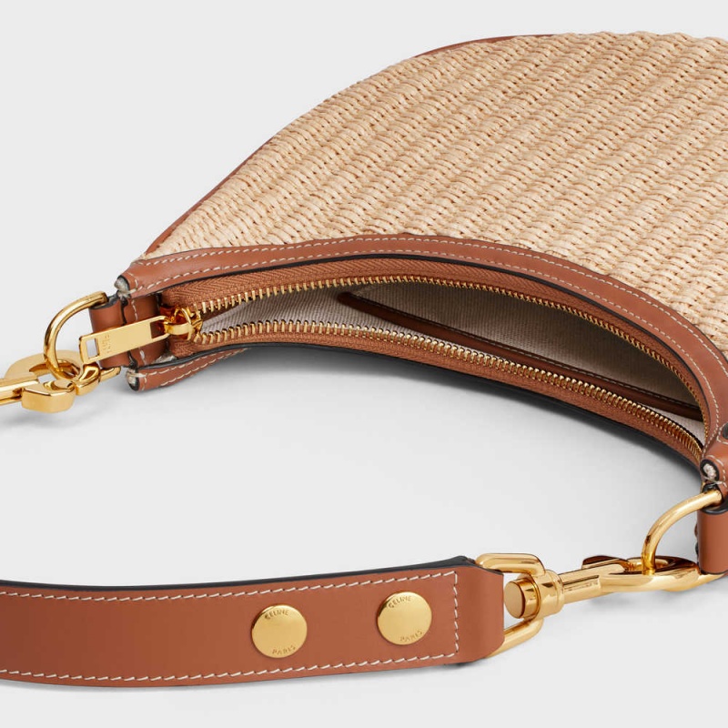 Ava Celine Mediumstrap Bag In Raffia Effect Textilne And Calfskin Béžové Hnede | CL-593100