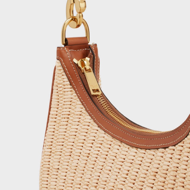 Ava Celine Mediumstrap Bag In Raffia Effect Textilne And Calfskin Béžové Hnede | CL-593100