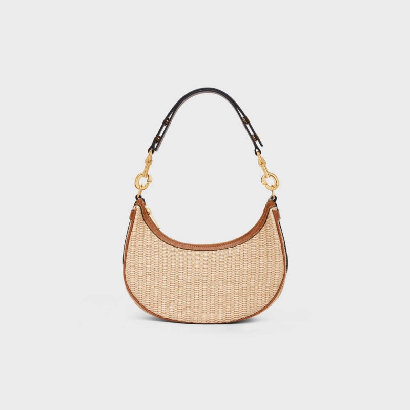 Ava Celine Mediumstrap Bag In Raffia Effect Textilne And Calfskin Béžové Hnede | CL-593100