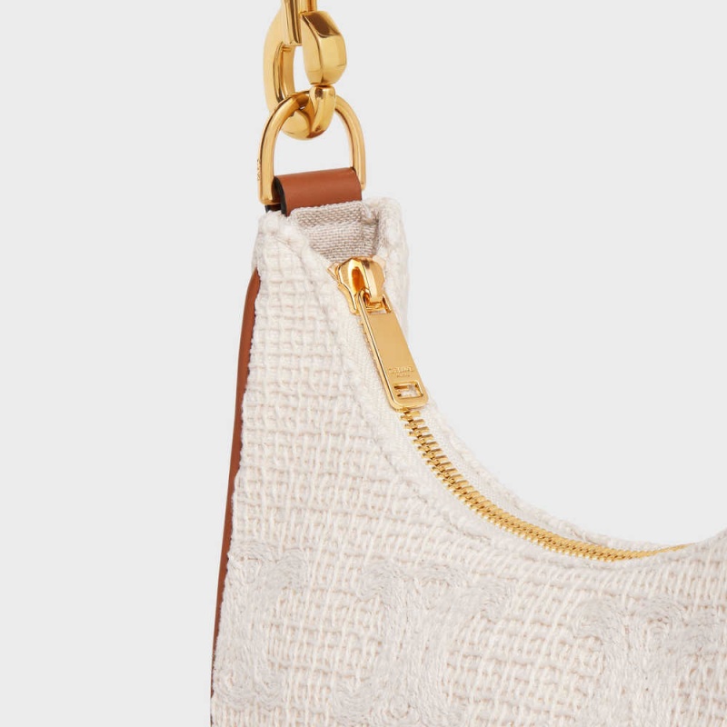 Ava Celine Mediumstrap Bag In Textilne With Triomphe Crochet Embroidery Béžové Hnede | CL-593101