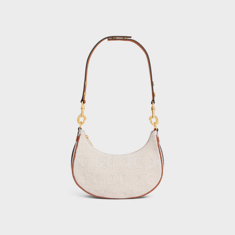 Ava Celine Mediumstrap Bag In Textilne With Triomphe Crochet Embroidery Béžové Hnede | CL-593101