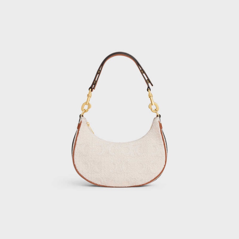 Ava Celine Mediumstrap Bag In Textilne With Triomphe Crochet Embroidery Béžové Hnede | CL-593101