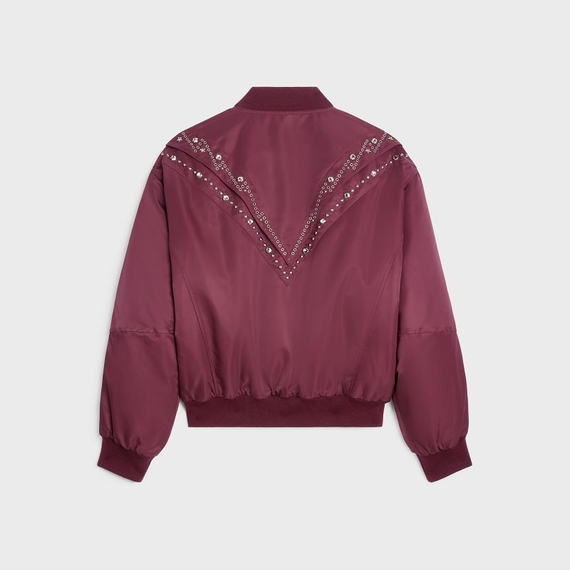 Blousons Celine Embroidered Bomber In Nylon Bordove | CL-591958