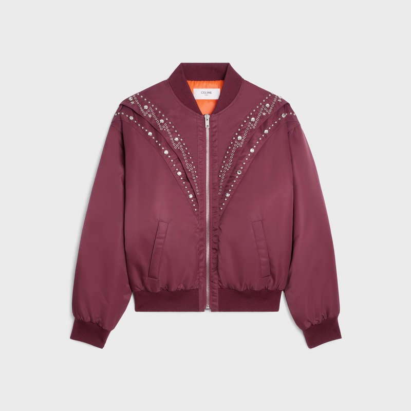 Blousons Celine Embroidered Bomber In Nylon Bordove | CL-591958