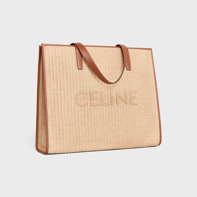 Cabas Celine Large In Raffia Effect Textilne With Celine Embroidery Béžové Hnede | CL-591831