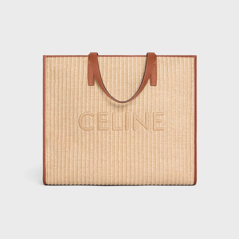 Cabas Celine Large In Raffia Effect Textilne With Celine Embroidery Béžové Hnede | CL-591831