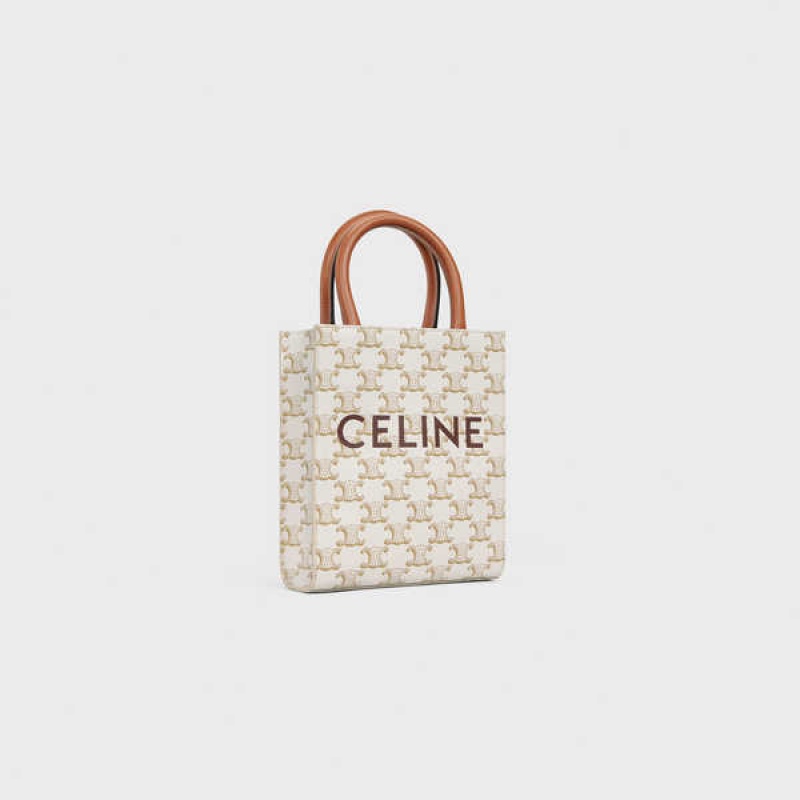 Cabas Celine Mini Vertical In Triomphe Platene And Calfskin With Print Biele | CL-593086