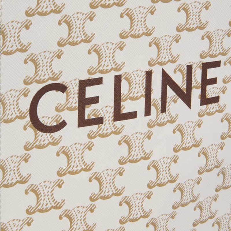 Cabas Celine Mini Vertical In Triomphe Platene And Calfskin With Print Biele | CL-593086