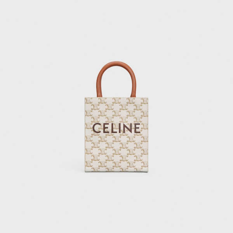 Cabas Celine Mini Vertical In Triomphe Platene And Calfskin With Print Biele | CL-593086