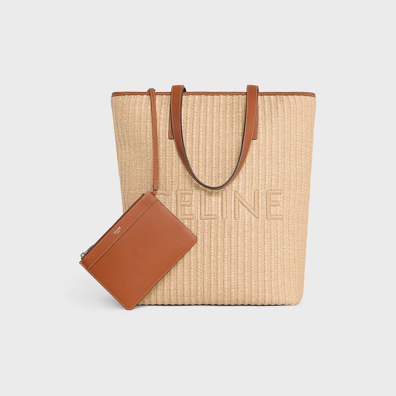 Cabas Celine Museum Bag In Raffia Effect Textilne With Celine Embroidery Béžové Hnede | CL-591835