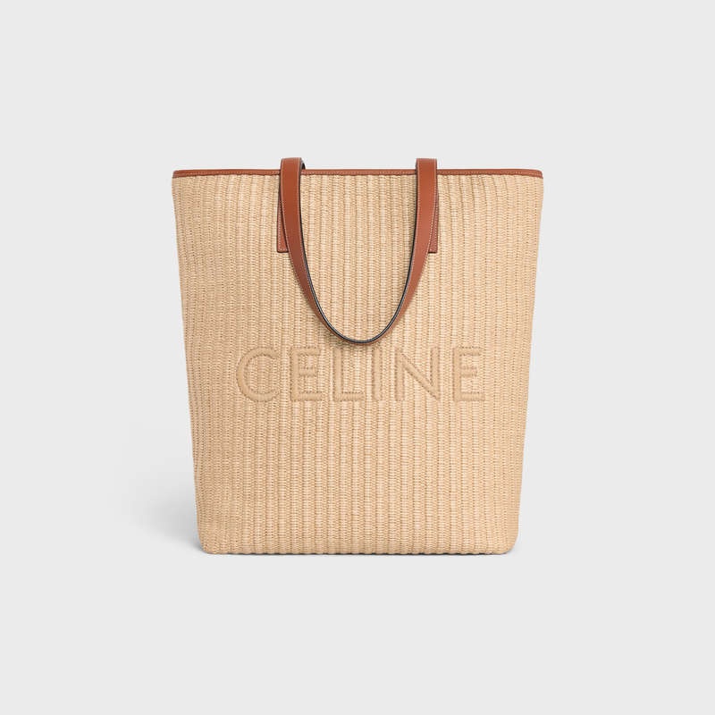 Cabas Celine Museum Bag In Raffia Effect Textilne With Celine Embroidery Béžové Hnede | CL-591835