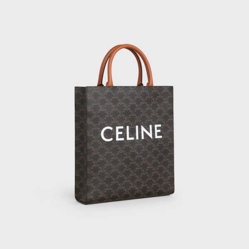 Cabas Celine Small Vertical In Triomphe Platene And Calfskin Hnede | CL-593084