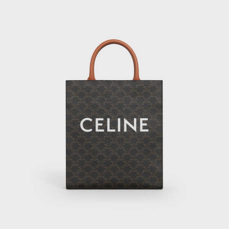 Cabas Celine Small Vertical In Triomphe Platene And Calfskin Hnede | CL-593084