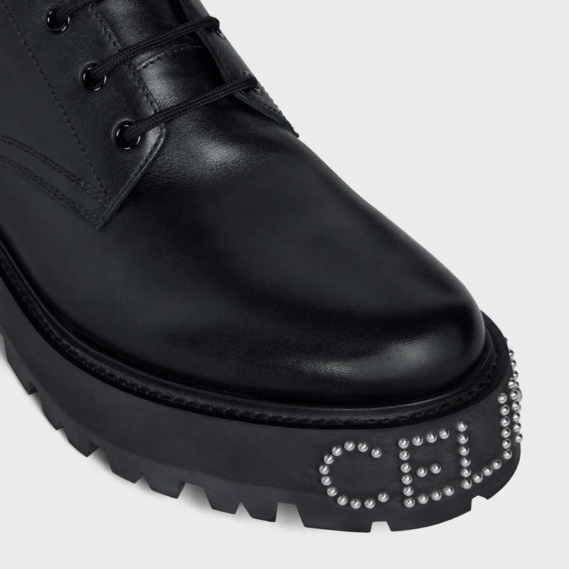 Cizmy Celine Bulky Cipkovane-up With Studded Outsole In Shiny Bull Čierne | CL-591878