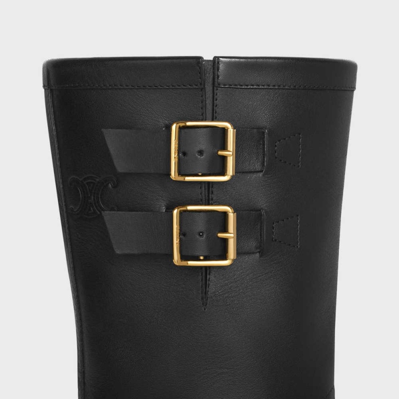 Cizmy Celine Bulky Stredne Podpatku With Harness In Calfskin - Vegetal Tanning Čierne Zlate | CL-592502