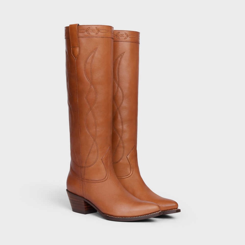 Cizmy Celine High Western In Calfskin Oranžové | CL-592514