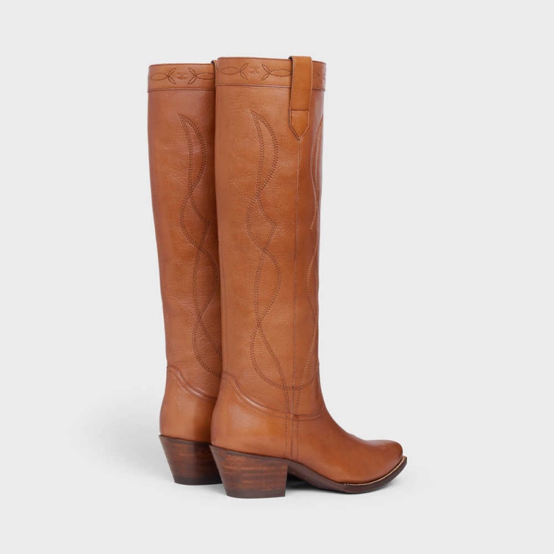 Cizmy Celine High Western In Calfskin Oranžové | CL-592514