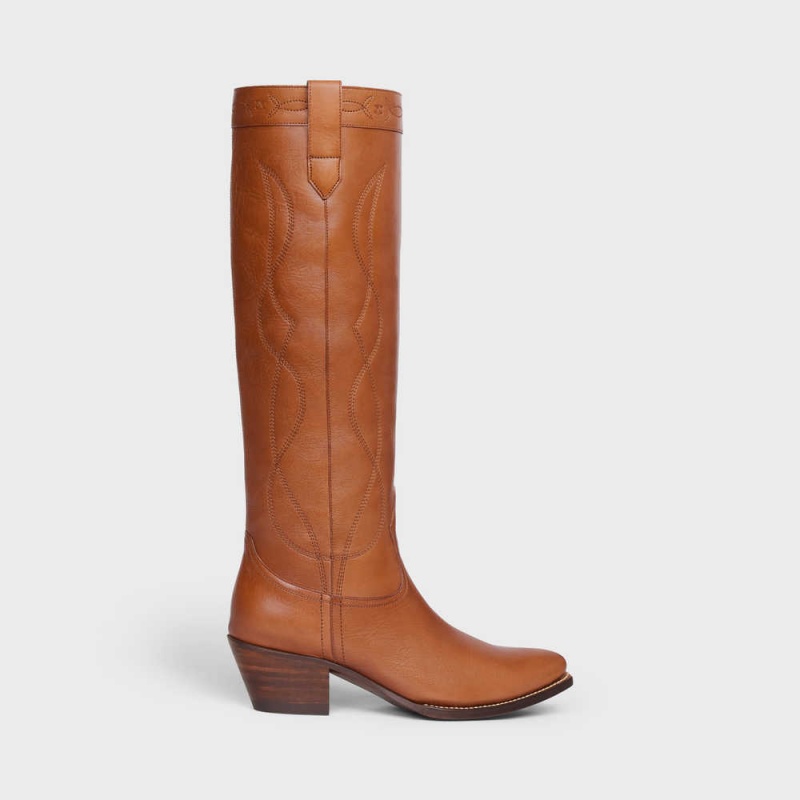 Cizmy Celine High Western In Calfskin Oranžové | CL-592514